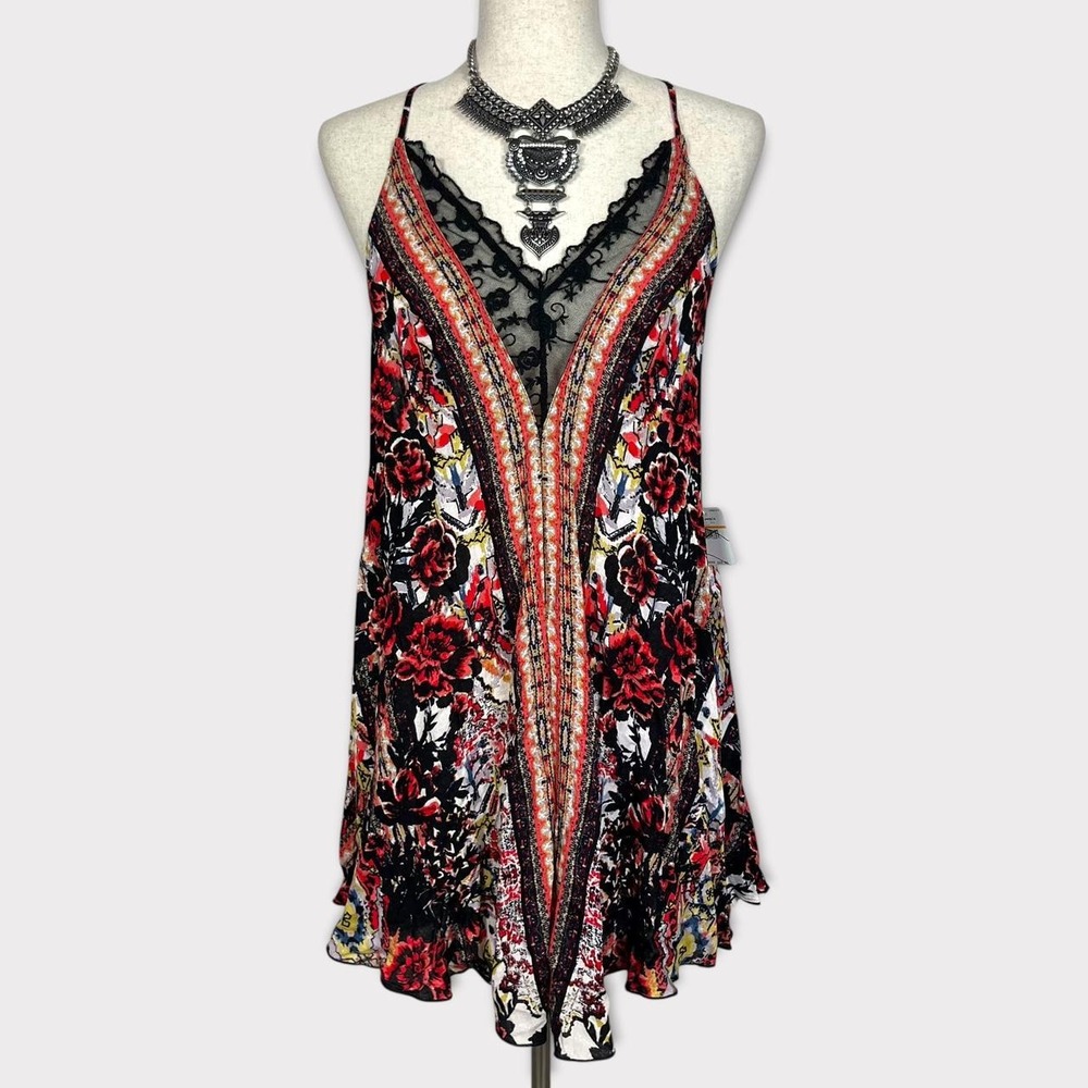 Intimately Free People Lace Dark Floral Slip Mini Dress Small Boho Festival